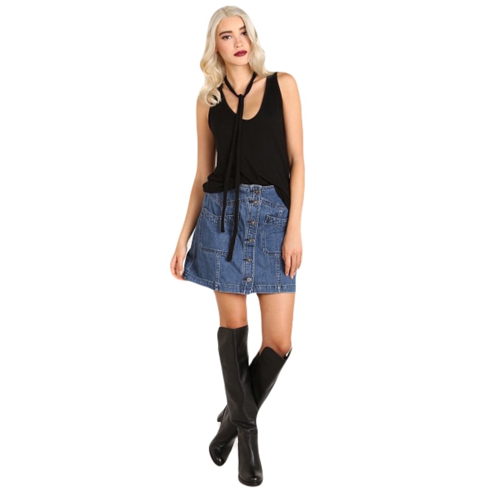 Free People Cord Come a Little Closer Robins Egg Wash Denim Skirt